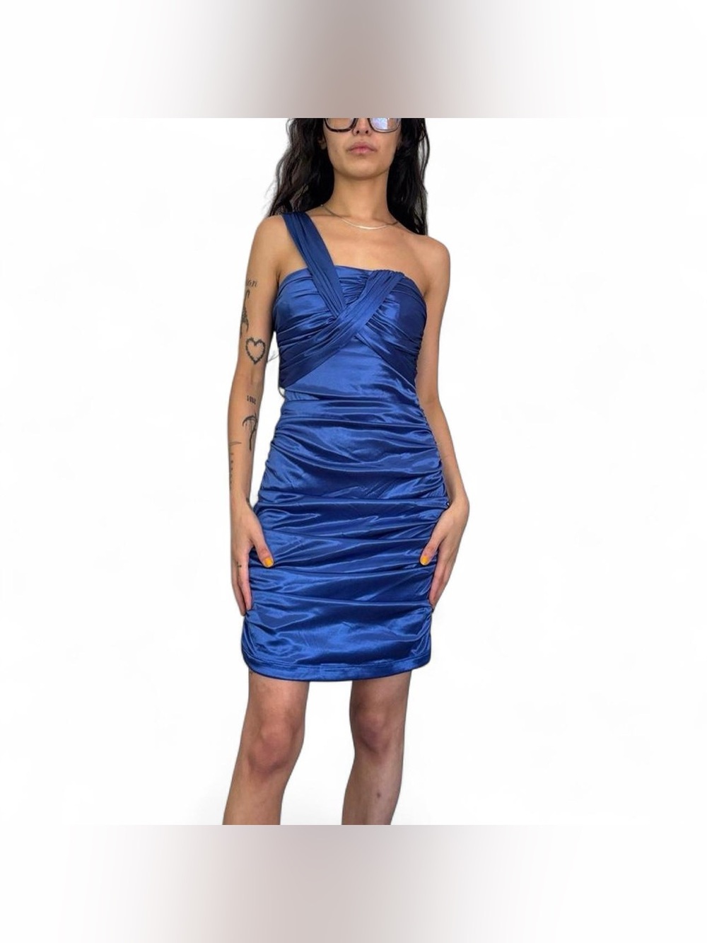 Y2K Blue Satin One Shoulder Mini Dress by City Triangles Size Medium